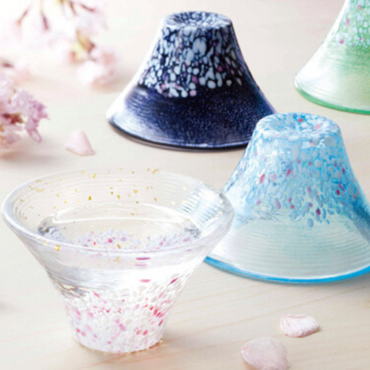 Sakura Mt.Fuji Sake cup Traditional Japanese Glass  Lucky Cup Cherry Blossom Fuji Cold Sake Cup Light Cherry Blossoms Handmade Made in Japan Sakazuki Choko 招福杯 桜 富士山 冷酒杯 冷酒グラス 日本酒  贈答 ギフト 杯 盃 さかずき ガラス