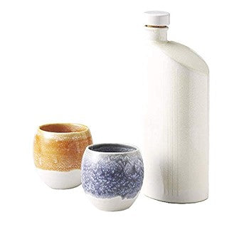 Ion Sake Bottle and 2 Cups Set from Shigaraki Ware  Traditional Japanese Porcelain Tokkuri Guinomi  Made in Japan