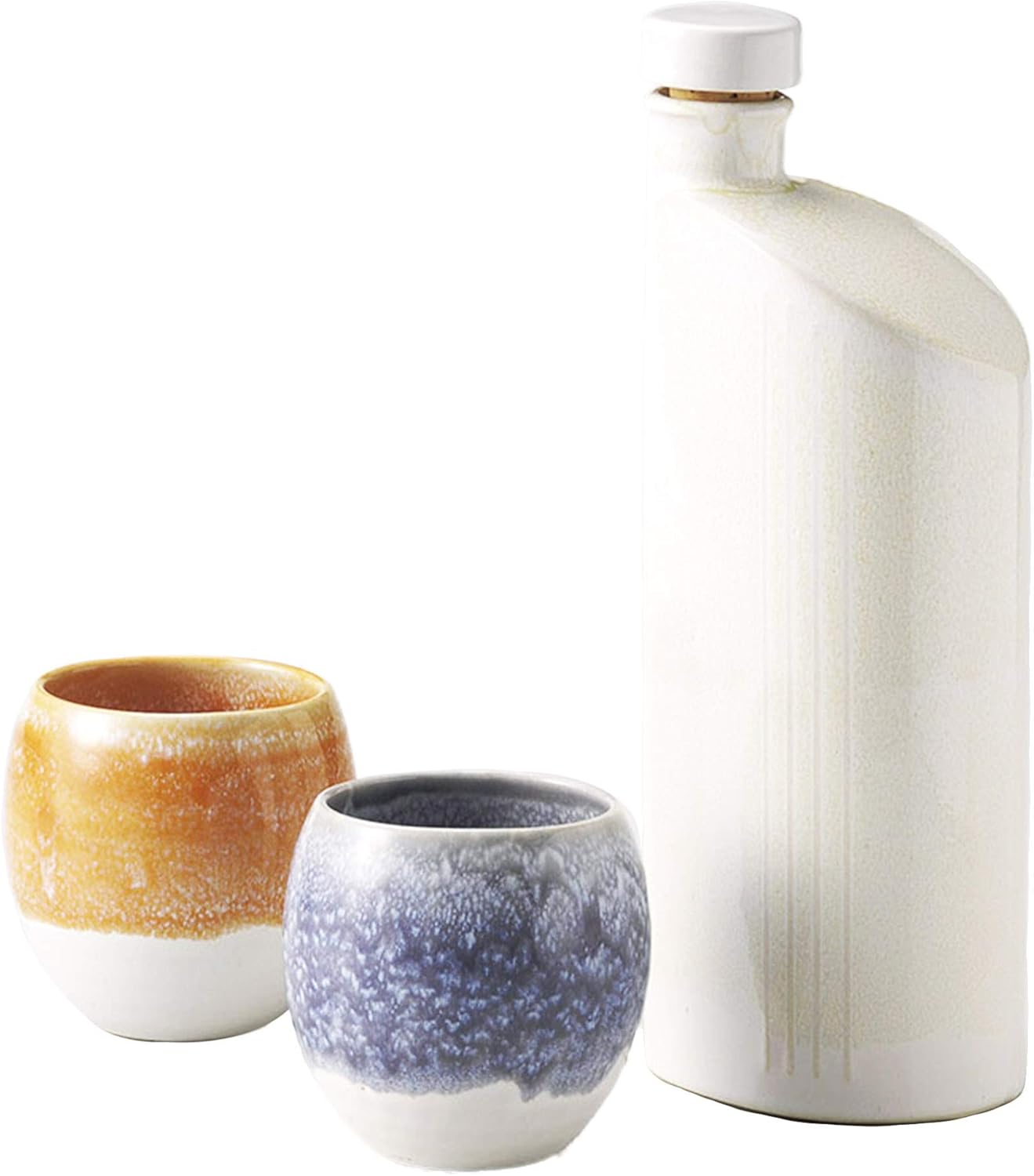 Ion Sake Bottle and 2 Cups Set from Shigaraki Ware  Traditional Japanese Porcelain Tokkuri Guinomi  Made in Japan